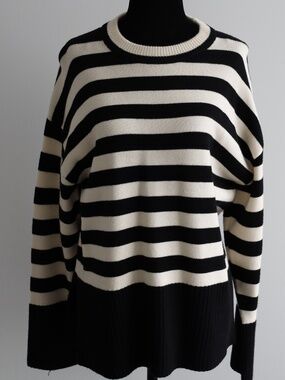 ZARA Black & Cream Striped Knit Sweater